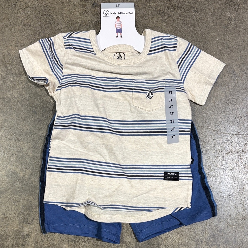 Volcom Kids Blue and Cream Striped Tee